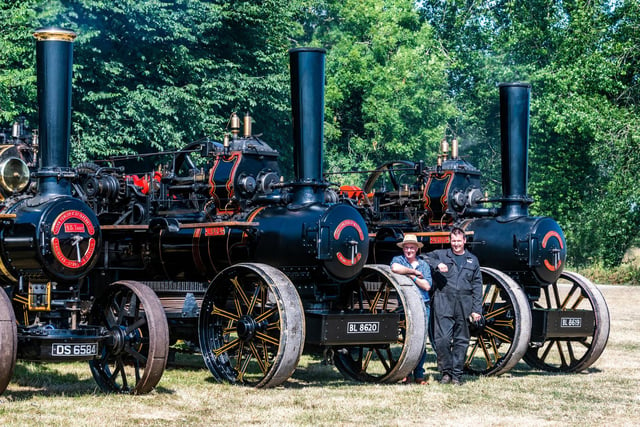 Steven Keaton, with his son Robert, and their pair of 1919 John Fowler of Leeds, Ploughing Steam Engines, owned by Steven, Anne and Robert Keaton.