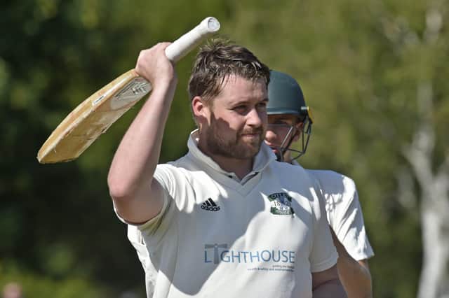 MAIN MAN: Otley's 
Alex Atkinson smashed 196 not out  for the Aire-Wharfe Division One leaders against Ilkley. Picture: Steve Riding.