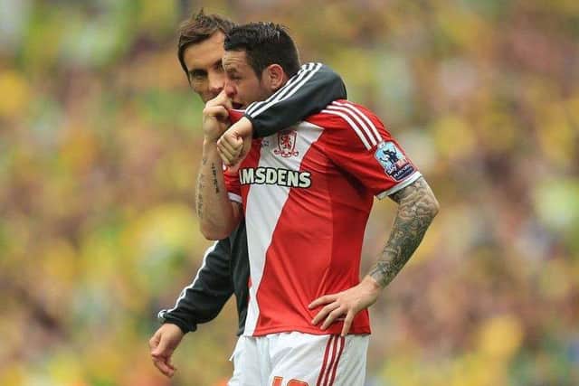 Doncaster Rovers trialist Lee Tomlin, pictured with former Middlesbrough team-mate Dean Whitehead. Picture: Mike Egerton/PA Wire.