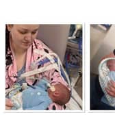 Siobhan Weir and Luke Jackson holding their baby twins