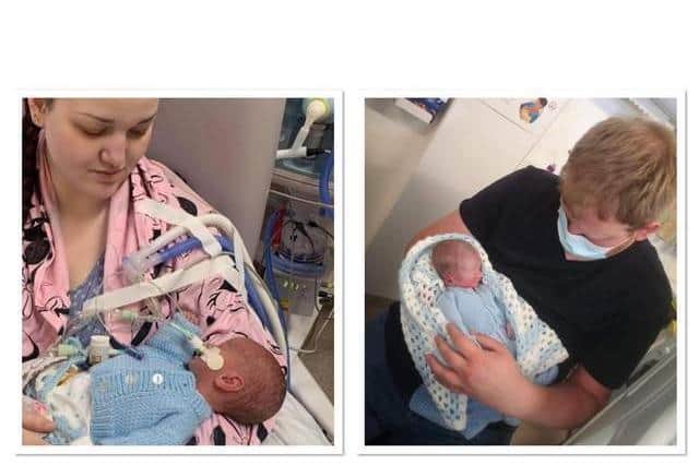 Siobhan Weir and Luke Jackson holding their baby twins