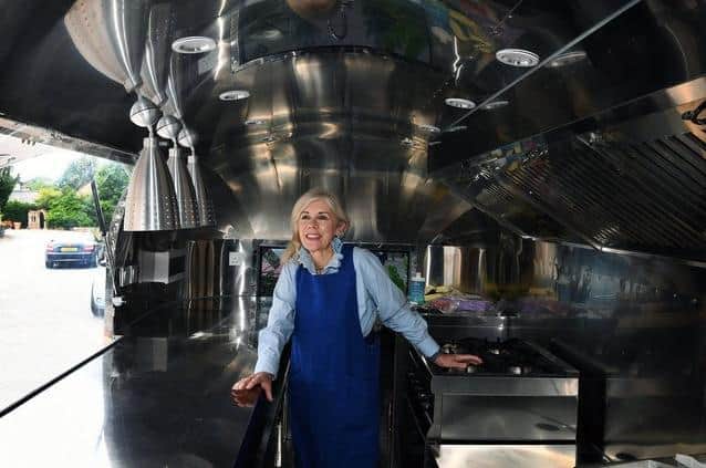 Frances Atkins in her temporary Airstream caravan at Daleside Nurseries before she opened Paradise Cafe