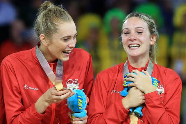 Helen Housby, left, and Natalie Haythornthwaite with their Commonwealth Games gold medals (Picture: PA)