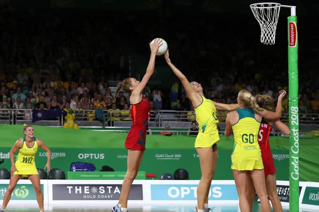 England's Helen Housby (centre) against Australia in the Women's Netball gold medal match at the Coomera Indoor Sports Centre during day eleven of the 2018 Commonwealth Games in the Gold Coast, Australia. (Picture: PA)