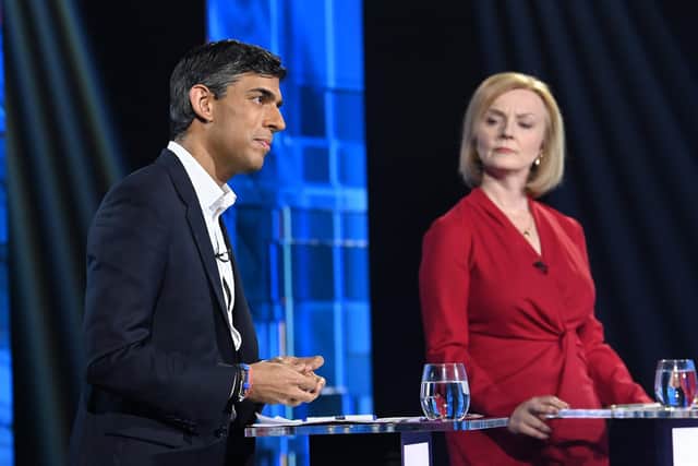 Rishi Sunak and Liz Truss during the ITV leadership debate. Picture: Getty/ITV.