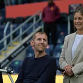 Rob Burrow with his wife Lindsey before the match. Picture: Jonathan Gawthorpe.