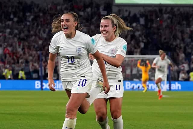 England's Georgia Stanway celebrates scoring her side's second goal against Spain (Picture: PA)