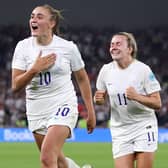 Georgia Stanway of England celebrates after scoring the winner. (Photo by Naomi Baker/Getty Images)