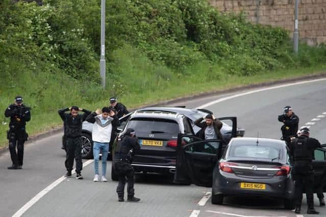 The car chase scene for BBC thriller Better during filming on Bingley bypass (photo: John Cochran)