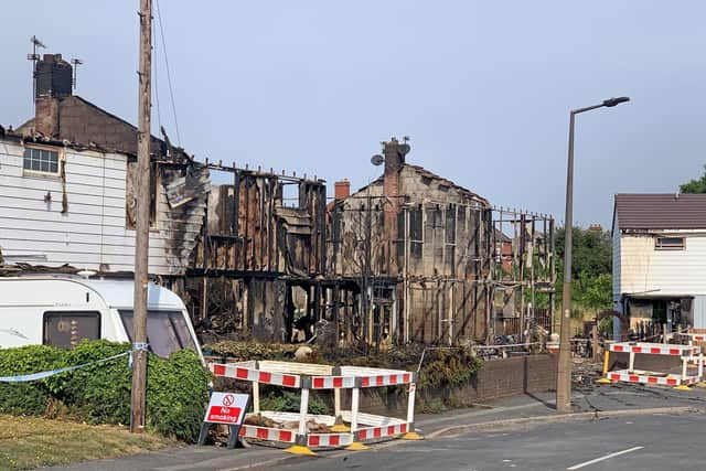 The scene after a blaze in Barnsley, South Yorkshire, after temperatures topped 40C in the UK for the first time ever, as the sweltering heat fuelled fires and widespread transport disruption.