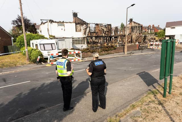 Houses in Woodlands Drive, Barnsley that were destroyed by fire on a day when the United Kingdom recorded its hottest temperature ever. Picture: Lee McLean/SWNS.
