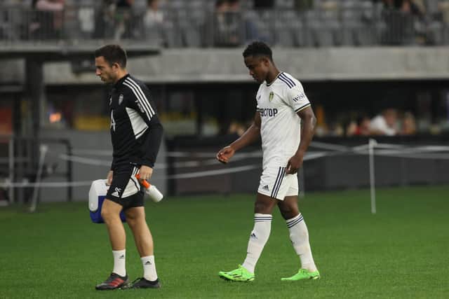 Luis Sinisterra was forced off with a hamstring injury 13 minutes into Leeds United's 1-1 pre-season draw with Crystal Palace. Picture: Getty Images.