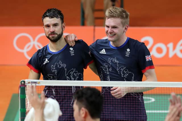 Marcus Ellis and Chris Langridge celebrate their bronze medal in the men's doubles at the Rio Olympics Picture: Owen Humphreys/PA