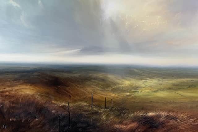 One of the oil painting works by Clare Haley, a landscape artist who lives and works from her home and garden studio in Holmfirth. More than 80 per cent of her collection are scenes and backdrops which she has imagined but have been inspired by the rural landscape around her.