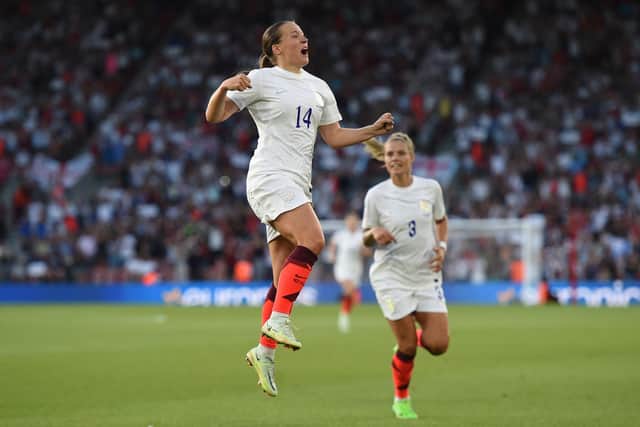 Fran Kirby celebrates after scoring her team's first goal during the Euro 2022 group A match against Northern Ireland Picture: Harriet Lander/Getty Images