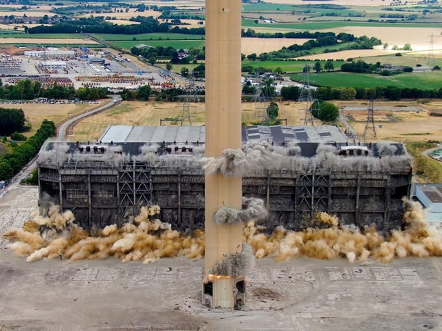 They were demolished in what’s known as a controlled initiated collapse. Demolition work has been ongoing since August of last year when four of the eight cooling towers were destroyed and earlier this year, the coal bunker and boiler house were demolished.