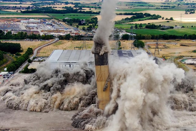 The demolition saw the two structures collapsed in a controlled manner with the use of high-speed explosives.