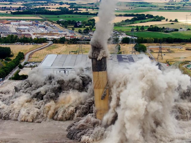 The demolition saw the two structures collapsed in a controlled manner with the use of high-speed explosives.