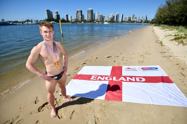 GOLDEN BOY: Jack Laugher poses with his three Gold medals at the Gold Coast 2018 Commonwealth Games. Picture: Vince Caligiuri/Getty Images