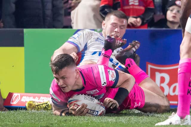Harry Newman touches down against Wakefield Trinity. (Picture: SWPix.com)