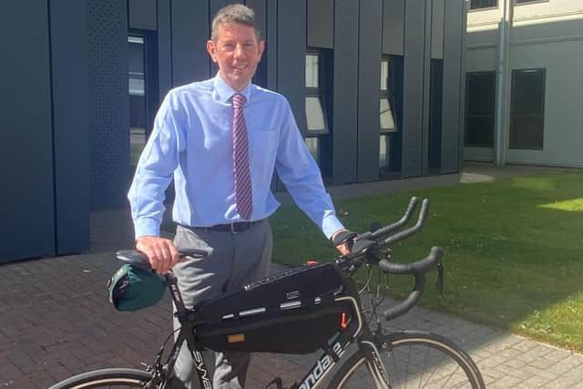 Stuart Norris is cycling from London to Edinburgh and back to support the Yorkshire Air Ambulance.