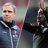 RIVALS: Barnsley's Michael Duff and Sheffield Wednesday coach, Darren Moore (right).
