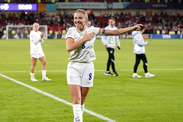 Leah Williamson: Big smiles from the Lionesses captain at Bramall Lane on Tuesday. (Picture: PA)