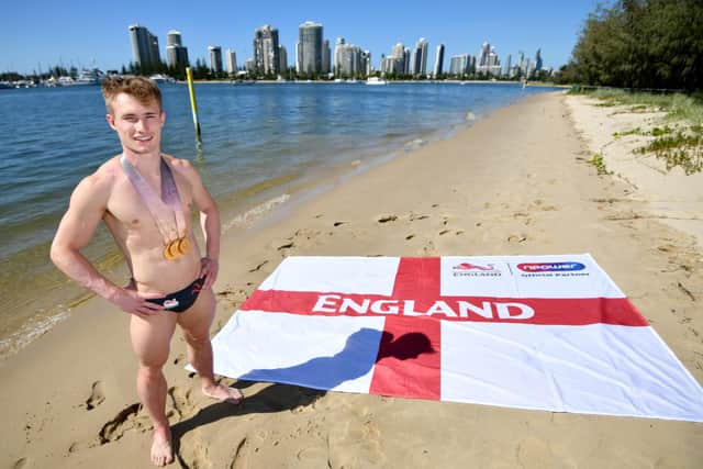 Jack Laugher of England poses with his three Gold medals from the Gold Coast 2018 Commonwealth Games - can he repeat the feat in Birmingham?  (Picture: Vince Caligiuri/Getty Images for npower)