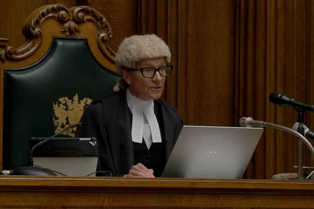 Screengrab taken from PA Video/Cameras in Court of the first live broadcast of Crown Court proceedings, showing Judge Sarah Munro QC [Image: PA]