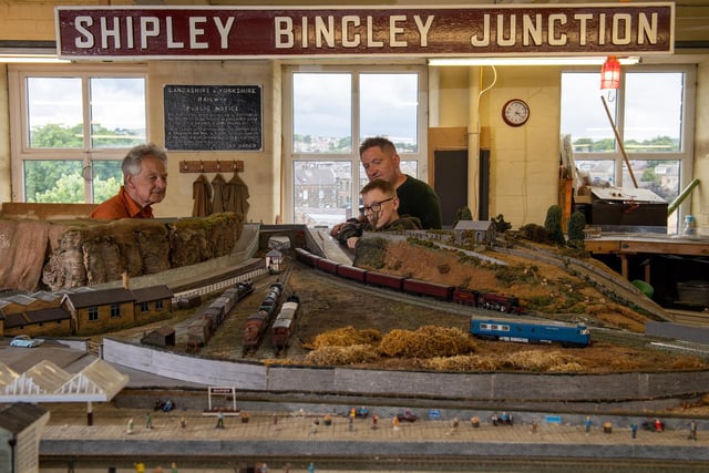Les Goater, Eddie Spencer, 12 and his Uncle, Gaz Hird at Keighley Model Railway Club.