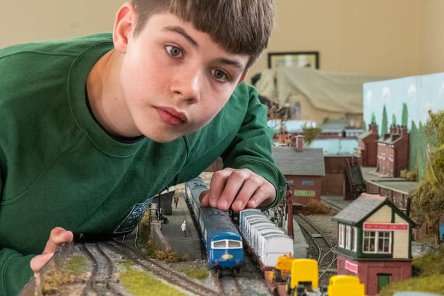 Jacob Oughton, aged 12, working on one of the layouts in Barnsley.