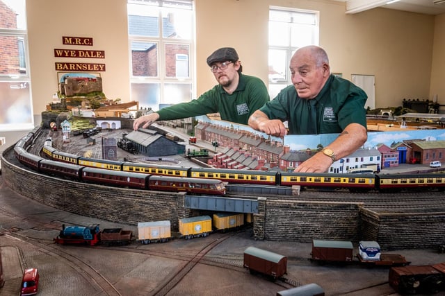 Robert Eyre, and Len Street, working on one of the layouts at Barnsley.