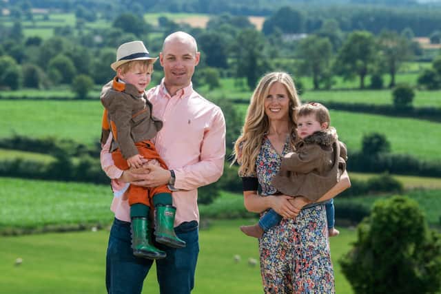 Tom and Katie Heptonstall with children Charlie and Elle wearing Eleanor Charles designs