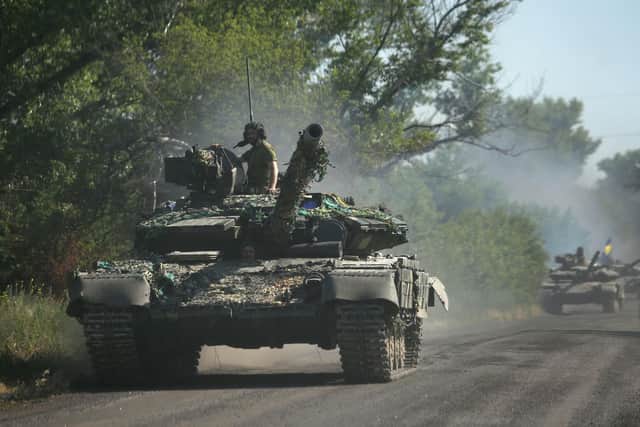 Ukrainian tanks in the Donbas region. The predicted counter-offensive against Russian forces in the south is still awaited. Picture: ANATOLII STEPANOV/AFP/Getty Images