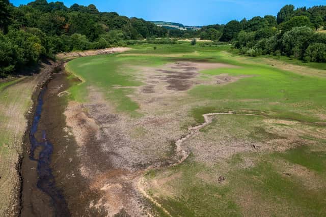 Lindley Wood Reservoir near Otley dried up earlier this month amid the heatwave. Picture: James Hardisty.