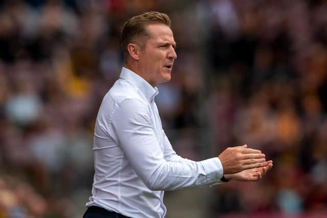 Doncaster Rovers boss Gary McSheffrey encourages his side in their opening game at Bradford City. Picture: Bruce Rollinson.