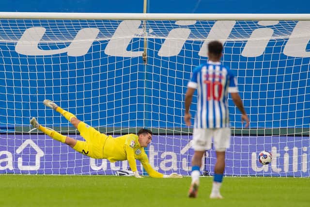 Huddersfield Town keeper Lee Nicholls failed to keep out Ian Maatsen's decisive 18th-minute strike for Burnley. Picture: Bruce Rollinson.