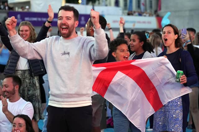 GROWING SUPPORT: England fans in Trafalgar Square  celebrate a second goal for England while watching a screening of their Euro 2022 semi-final win over Sweden at Bramall Lane. Picture: Kirsty O'Connor/PA