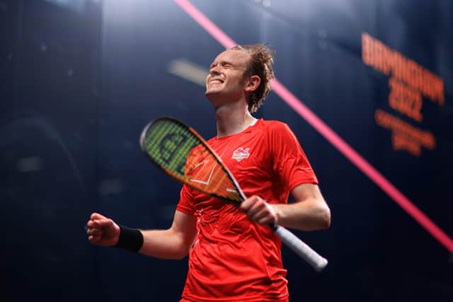 Yorkshire's James Willstrop celebrates victory in his men's quarter-final match against Scotland's Rory Stewart at the University of Birmingham Hockey & Squash Centre Picture: Alex Pantling/Getty Images
