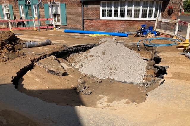 The sinkhole emerged in the middle of the A64 at Rillington, causing major damage.