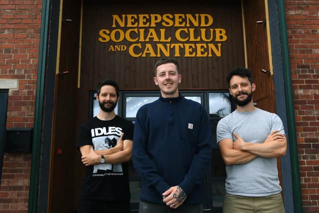 Neepsend Social Club and Canteen, Sheffield owners Ben, left, and Tom Miller, right, with manager Dan Oughton.