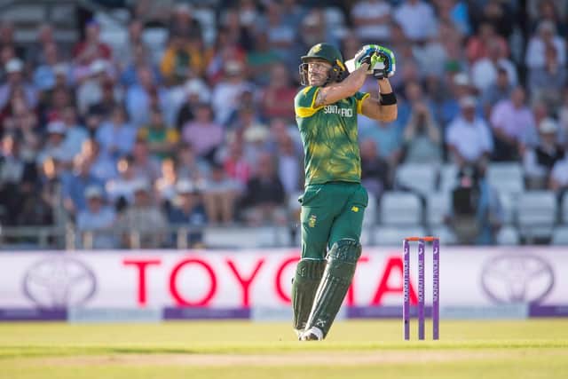 South Africa's Faf du Plessis hits out against England in 2017 - he will return to Headingley to lead the Northern Superchargers in the Hundred (Picture: Allan McKenzie/SWPix.com)