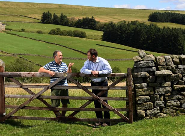 Matthew Trevelyan with Wensleydale cheese producer and farmer Andrew Hattan
