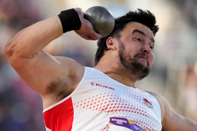 Big effort: England's Scott Lincoln in action during the Men's Shot Put Final in Birmingham. Picture: Martin Rickett/PA Wire.
