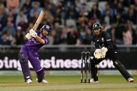 Adam Lyth, on his way to a half century that helped Northern Superchargers beat hosts Manchester Originals at Old Trafford last night. Picture: Gareth Copley/Getty Images