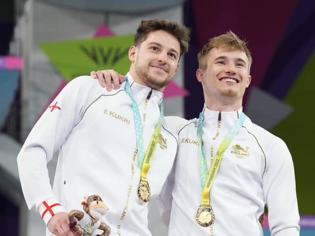 Winning combination: Jack Laugher, right, won a seventh Commonwealth Games gold medal alongside new City of Leeds clubmate Anthony Harding. (Picture: Tim Goode/PA)