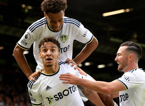 Leveller: Rodrigo celebrates his equaliser for Leeds United against Wolves - the Whites' first goal of the new season. Picture Simon Hulme