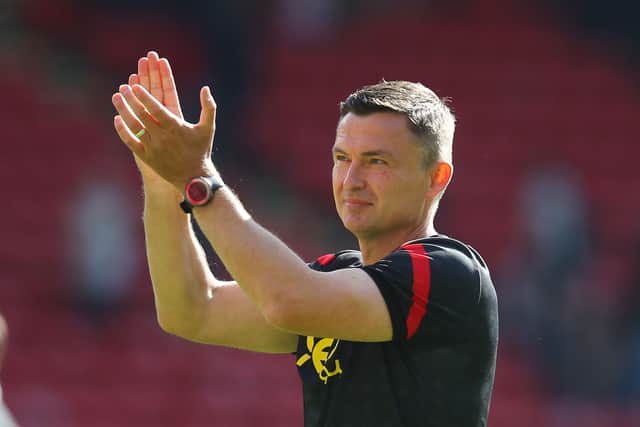 Paul Heckingbottom manager of Sheffield Utd applauds his fans during the Sky Bet Championship match at Bramall Lane (Picture: Lexy Ilsley / Sportimage)