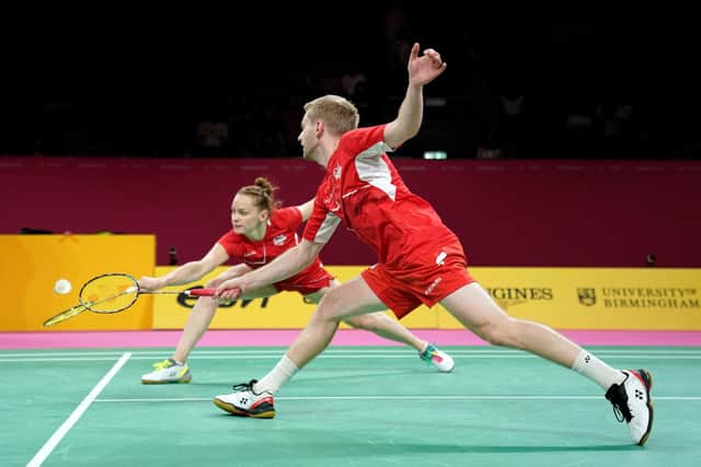 England's Marcus Ellis and Lauren Smith in action against Singapore's Yong Hee and Jessica Tan.