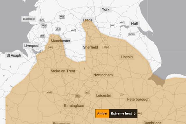 An amber weather warning for extreme heat will cover parts of Yorkshire this week.
